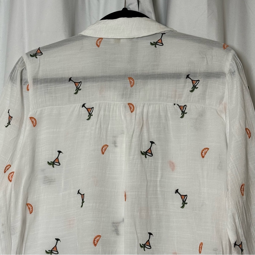 Fig + Flower Novelty Cocktail Embroidered Button Front Shirt Large - Picture 10 of 13